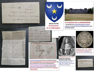 Letter 1828 to the Count of the Guibourgere/signed DUGUE family Victor HUGO ''godfather''