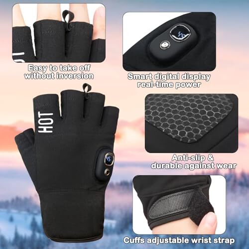 Electric Heated Fingerless Gloves for Men & Women - Rechargeable, Black - Picture 7 of 7
