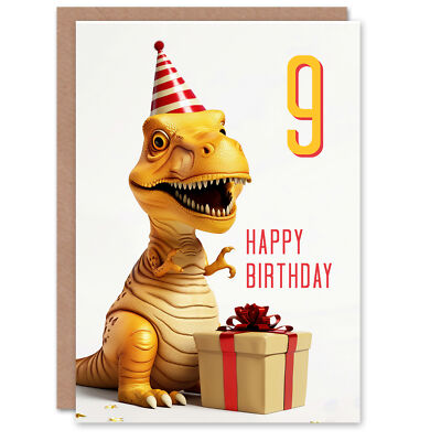 Karte 9. Geburtstag Baby T-Rex Dinosaurier Party Hut Kinder Alter 9 Jahre Kind