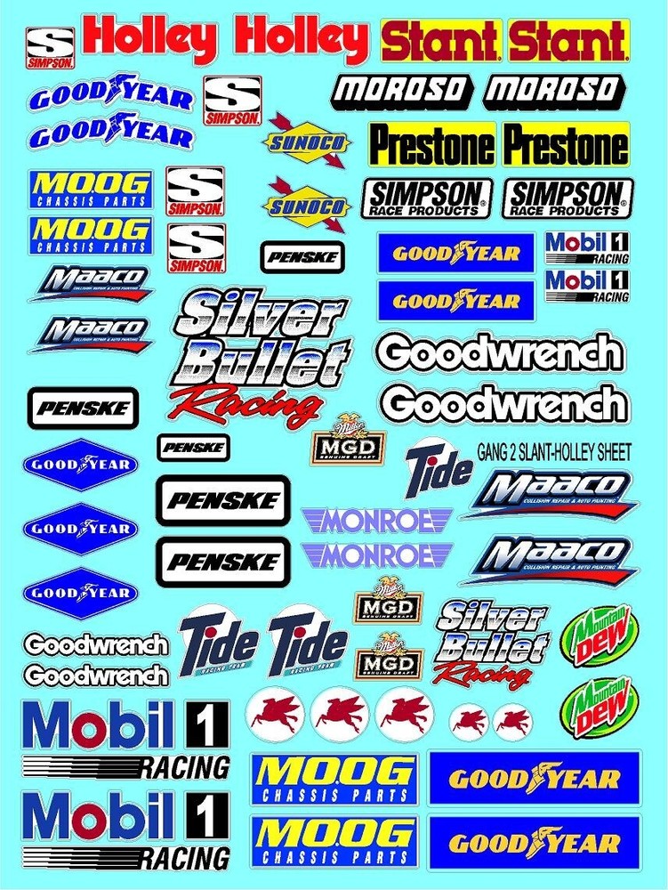 WHITE VINYL RACING Sticker Sheet #1 SLANT-R/C MODEL Die-cut -Decals 1/12-1/10