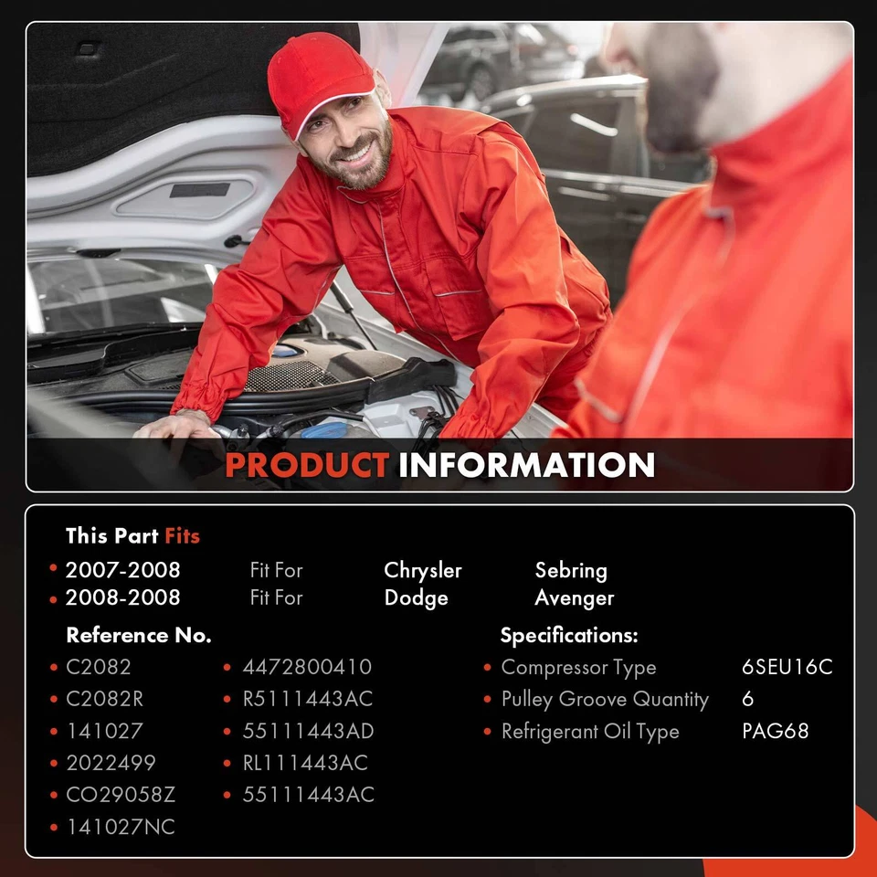 Nuevo compresor de aire acondicionado con embrague para Dodge Avenger 2008 Chrysler Sebring 07-08 Foto 2 de 4