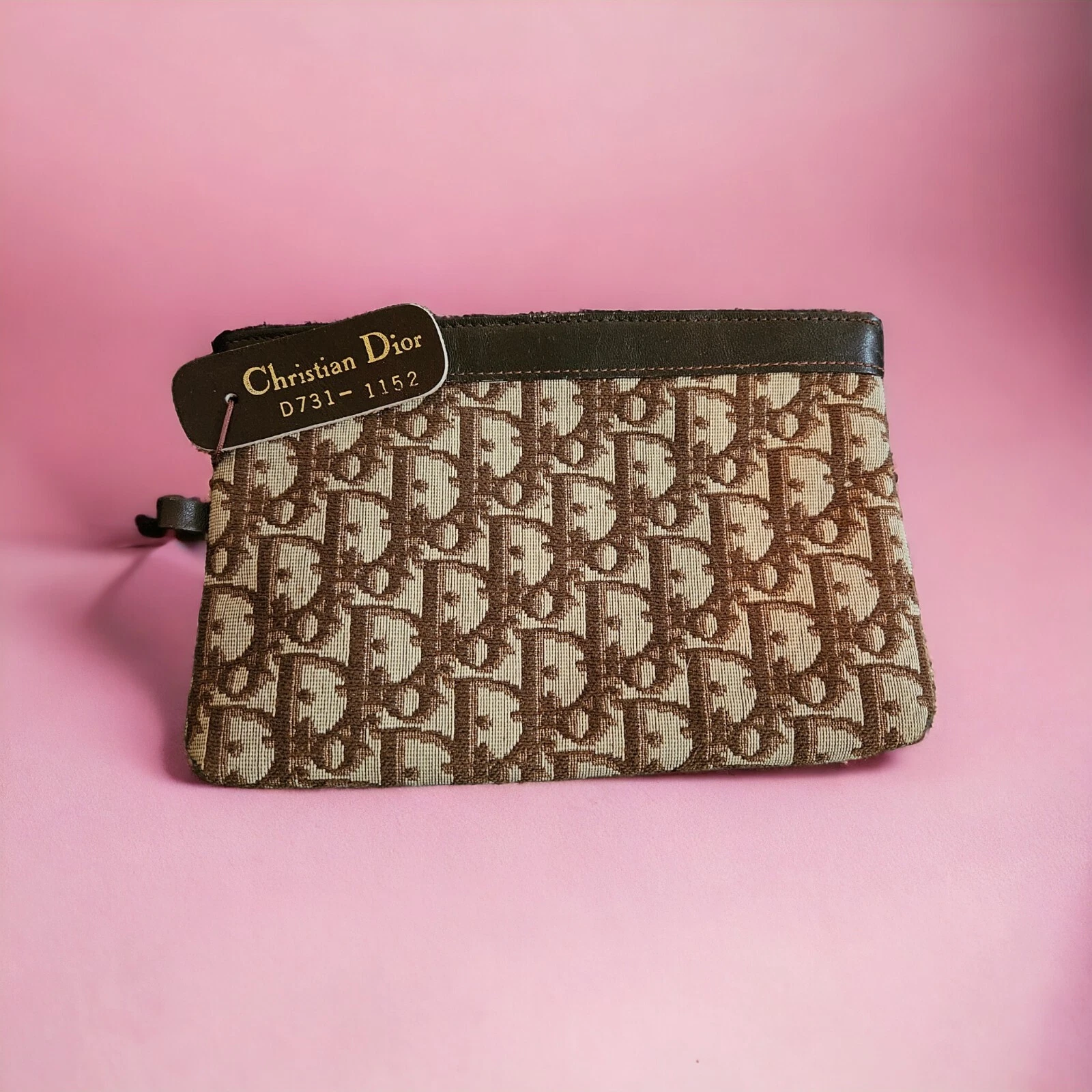 Sac à cosmétiques vintage en toile marron Christian Dior