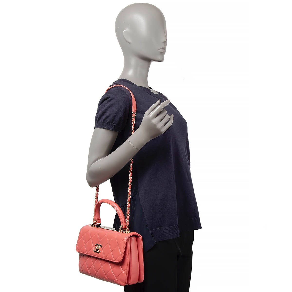 67847 auth CHANEL coral pink leather 2017 17P TRENDY CC SMALL Top