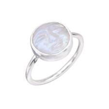 Natural Rainbow Moonstone Face 925 Sterling Silver Moon face Ring Size 7 US Gift