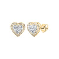 10K Gelbgold Original Diamant Damen Gestuft Halo Herz Ohrstecker 1/5 Karat