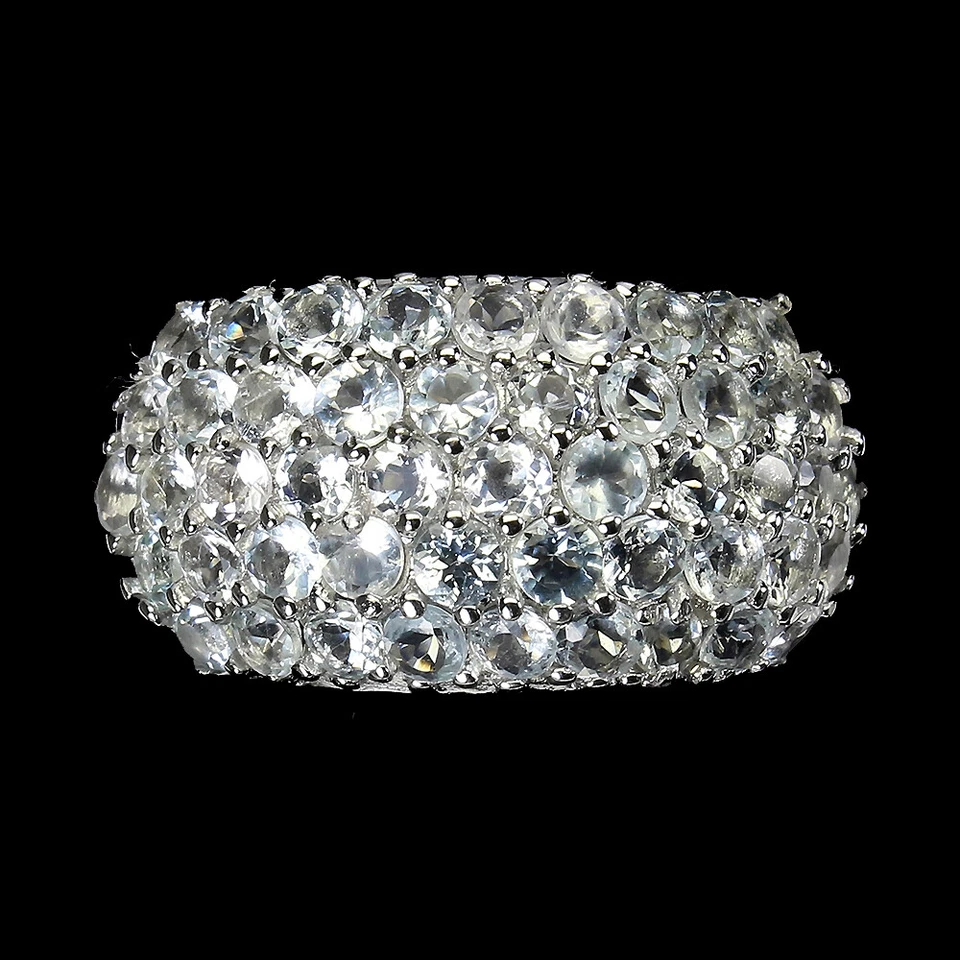 925 Sterlingsilber Ring Rund Aquamarin Natürlicher Edelstein Schmuck Size 9 Gift - Bild 2 von 4