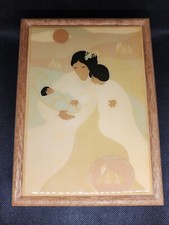VTG Kimberly Enterprises Graphic Art Tile Wooden Trinket Box Mom And Child
