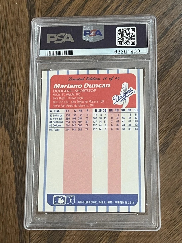 Fleer League Leaders #10 1986 Mariano Duncan PSA-10 Foto 2 de 2