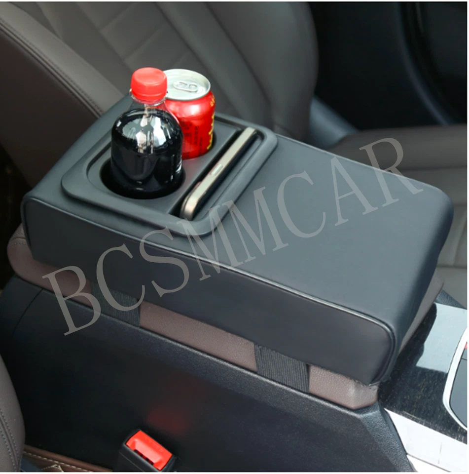 Almohadilla de caja de reposabrazos de coche alfombrilla de aumento de altura cojín de soporte de codo con 2 portavasos Foto 3 de 4