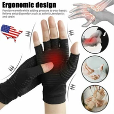 1 Pair Copper Fiber Therapy Compression Gloves Hand Arthritis Joint Pain Relief 
