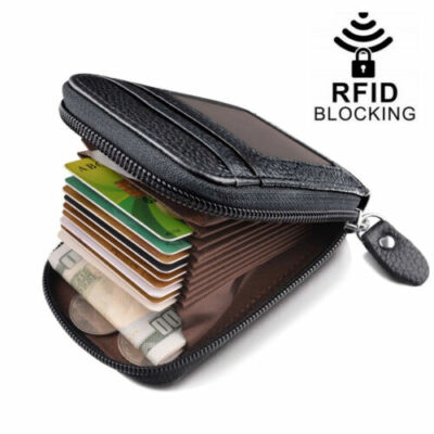 Men's RFID Blocking Wallet Leather ID Window Card Holder with Zipper Coin Pocket
