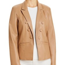 495 NWT Elie Tahari Double Breasted Open Front Blazer Tan Jacket Size 16