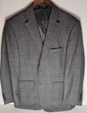 Jos A Bank Men's Wool Sport Coat Blazer Gray Check Windowpane Size 43R