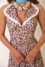 New Rixo Sabrina CHOCOLATE DAISY CHAIN Halter Neck Lapel Dress Sz M L 2XL