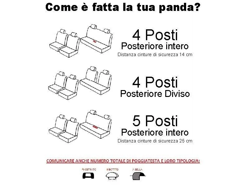 Coprisedili per panda 2003-2012 in cotone grigio /nero -su misura, made in italy - Immagine 2 di 4