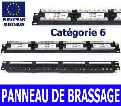 24 Ports 1HE Panneau de Brassage Catégorie CAT 6 UTP équipé rackable 19 pouces