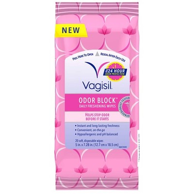 Feminine Hygiene Odor Block Wipes, Hypoallergenic, 20 Resealable Wipes