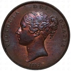 1853 Great Britain Victoria 1 Penny Coin – Obverse Doubling – Copper