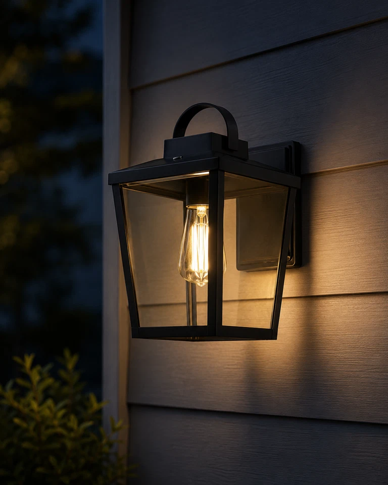 allen + roth Holliser Outdoor Wall Light Black Dusk to Dawn 5632030 New - Image 3 of 4