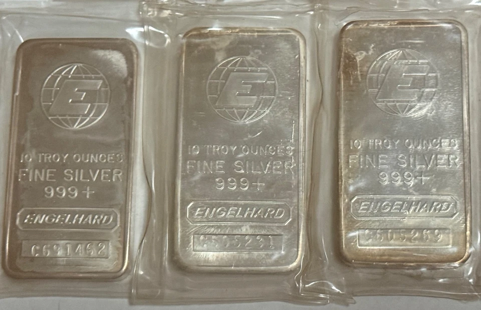 (5) 10 oz Engelhard Silver Bar Lot Factory Sealed Serialized 50 oz Total Globe - Image 4 of 4