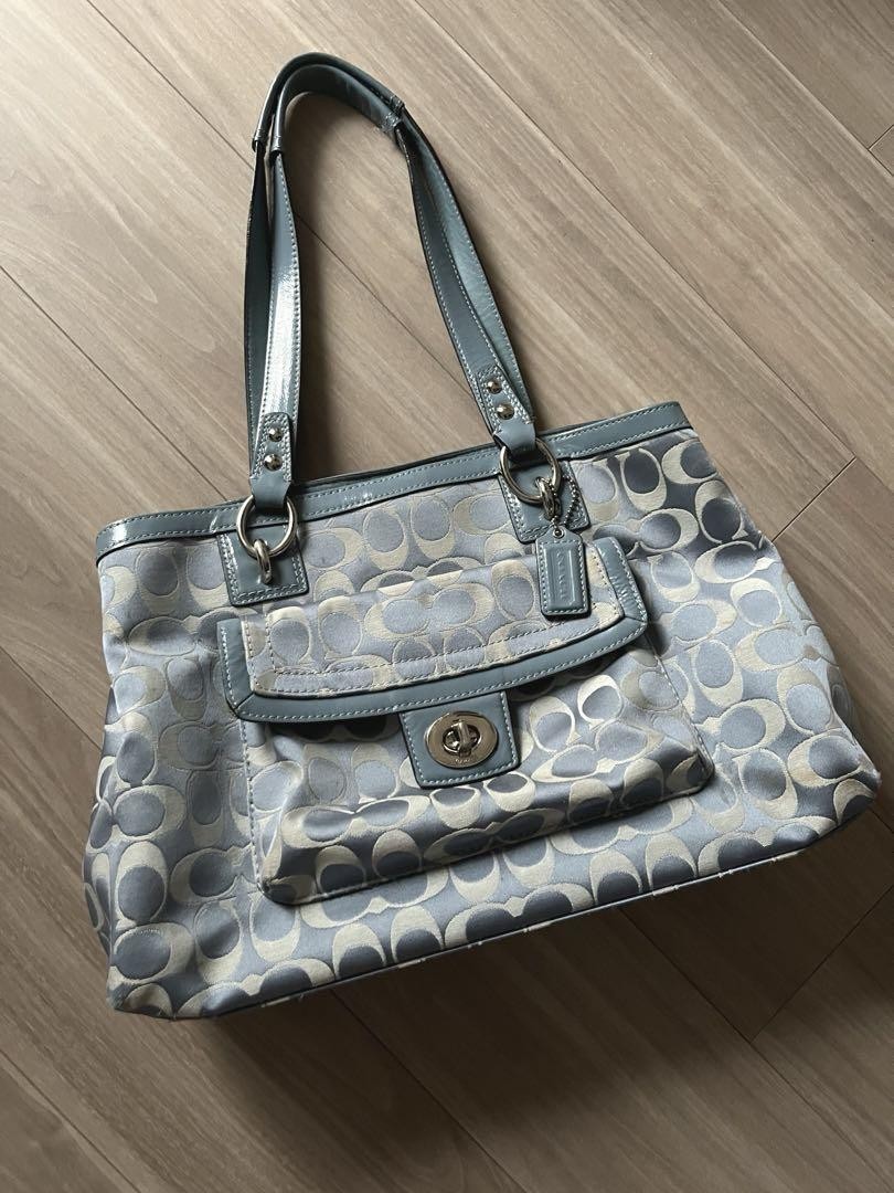 Coach Blue Monogram Leather Shoulder Bag Pre-Owned Excellent Condition