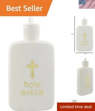 Refillable Holy Water Bottles | White with Gold-Tone Cross and Lettering | Ch...