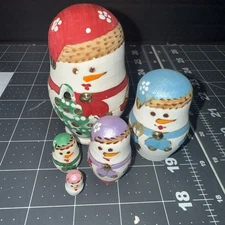 VTG Nesting Dolls Matryoshka Russian Snowman Stacking Dolls Set/5 Old World