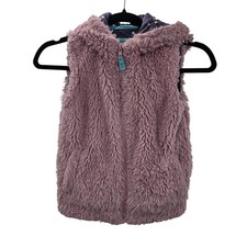 Boden Vest Girls 5-6Y Pink Fuzzy Hooded Sherpa Star Zip Soft Winter Coat Warm