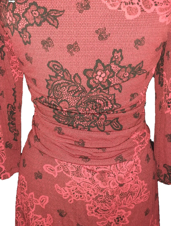 Vestido EN FOCUS STUDIO Talla 14 Línea A Negro Rojo Floral Manga 3/4 Tejido Elástico Foto 3 de 4