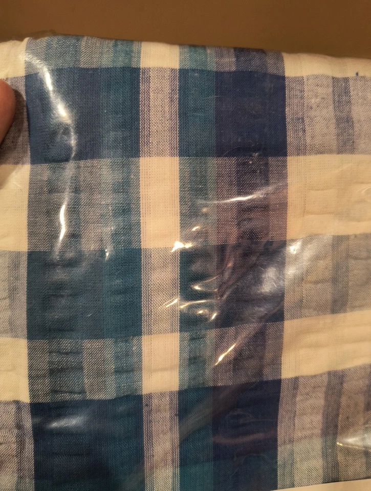 New Oblong Blue Plaid Tablecloth Woven Cotton 65"X120" Farmhouse Cottage  - Image 2 of 4