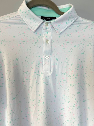 Sunday Swagger Men’s White Pastel Paint Splatter Performance Golf Polo - Picture 2 of 11