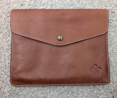 Patricia Nash clutch bag heritage envelope style flap purse brown leather 8x10