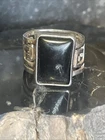 Vintage Sterling Silver & Black Onyx Greek Key Ring Size 5 - Stone & Band Damage