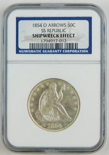 1854 O 50c SS Republic NGC Shipwreck Effect Seated Liberty Silver Half C4908
