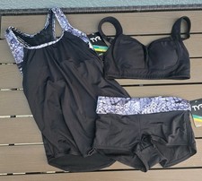 TYR Durafast Women's Grey/black Emerald Lake Tank W/Lily  Boyshorts Sz S New