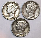(3) Mercury Dimes - VF/XF - 1943D 1944D 1944P - #1413ED FREE SHIPPING