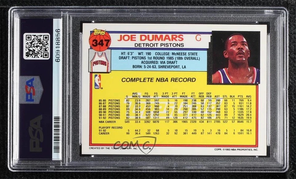 1992-93 Topps Gold Joe Dumars #347 PSA 9 MINT HOF - Image 2 of 2