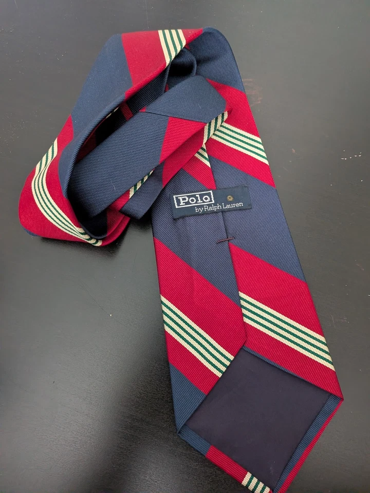 Polo Ralph Lauren Corbata Regimiento Rayas Rojo/Azul Marino Rayas Lux Hecho en EE. UU. Seda 56" Foto 3 de 4