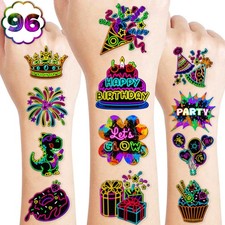 96 PCS Neon Let Glow In The Dark Pre-Cut Temporary Tattoos Medium, multiple