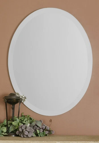 MODERN 28" SLEEK POLISHED BEVELED EDGE FRAME OVAL WALL VANITY MIRROR 19580 - Picture 2 of 3