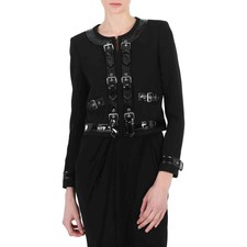 Moschino Black Stretch Cady Vinyl Detail Bondage Blazer, Brand Size 40 (us Size