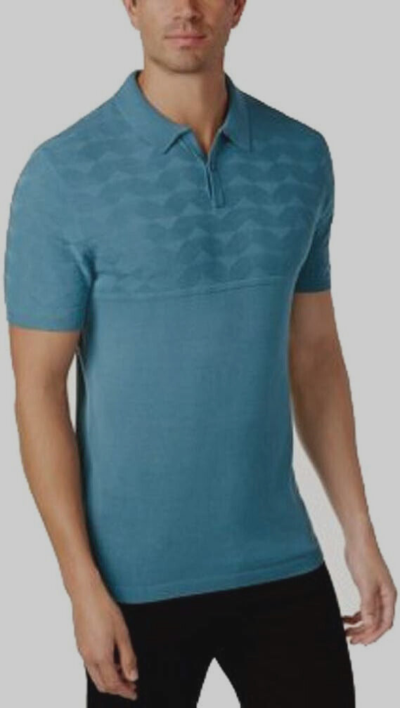 Рубашка-поло Alfani мужская из синего шелка с коротким рукавом Salty Sea S 6990₽