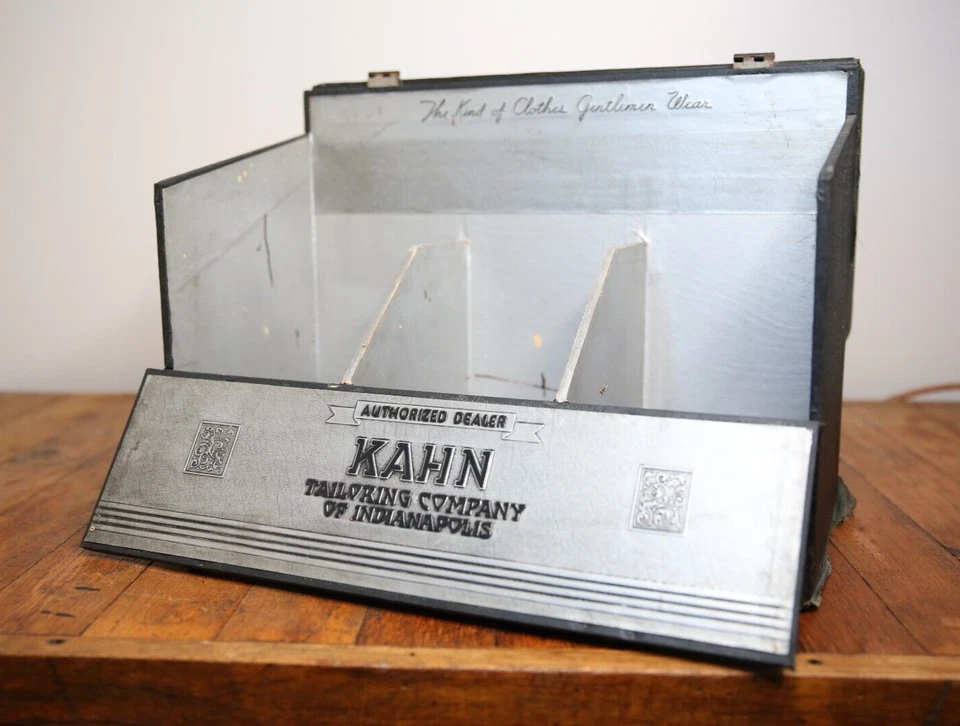 Antique Hat Box Case Mens tailor clothing Kahn Indianapolis luggage suitcase - Image 4 of 4