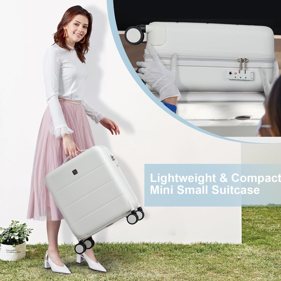 Hanke 16 Inch Underseat Carry On Luggage Suitcase with Spinner Wheels, White