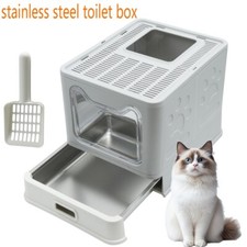 Enclosed Cat Litter Box Stainless Steel kittens Toilet Tray Pan Container Large