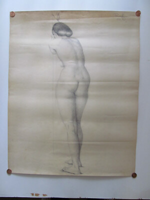 1949 Nude Pencil DRAWING Signed ''Ruff'' Original Artist Study Drawing