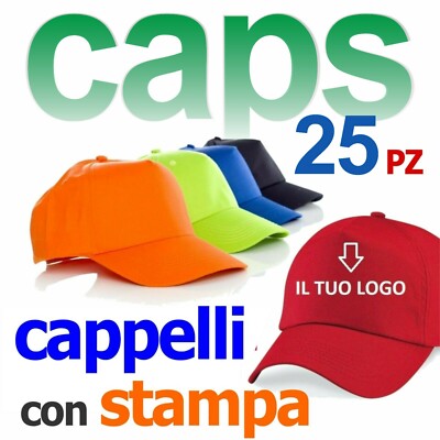 25 cappellini con stampa, cappelli con logo, cappellini personalizzati 