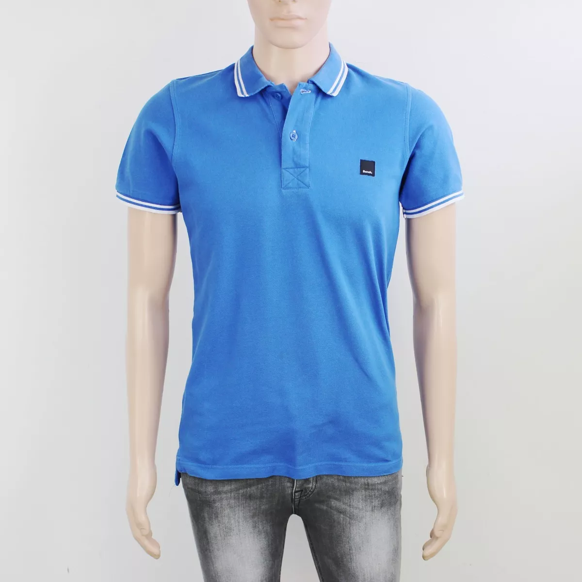 Bench Mens Size S M Blue Short Sleeve Polo Shirt Top
