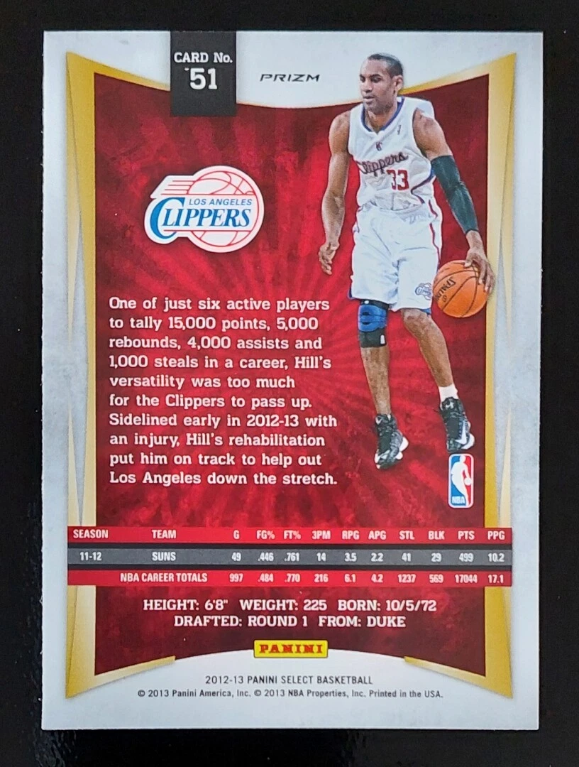 2012 Panini Select GRANT HILL SILVER PRIZM Clippers Pistons