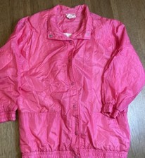 Vintage Haband ! Hot Pink Woman's Size M Crinkle Button Up Windbreaker Jacket